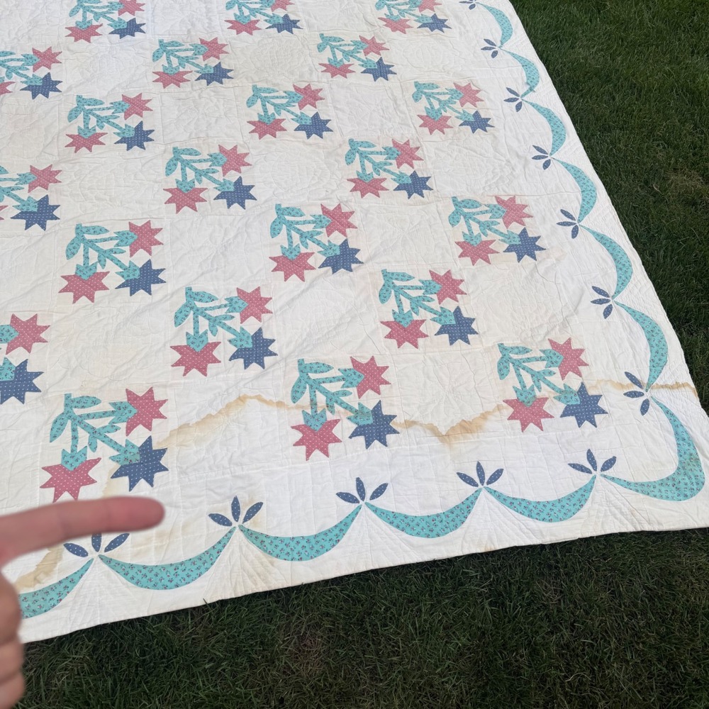 B+ Britannica Home Fashions Floral Star Quilt White Pink Blue 84x84 Cottagecore - Picture 2 of 7